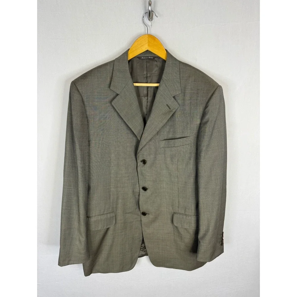 Canali Mens Pure Wool Blazer Sport Coat Olive Brown Micro Check Italy 54R US 44R